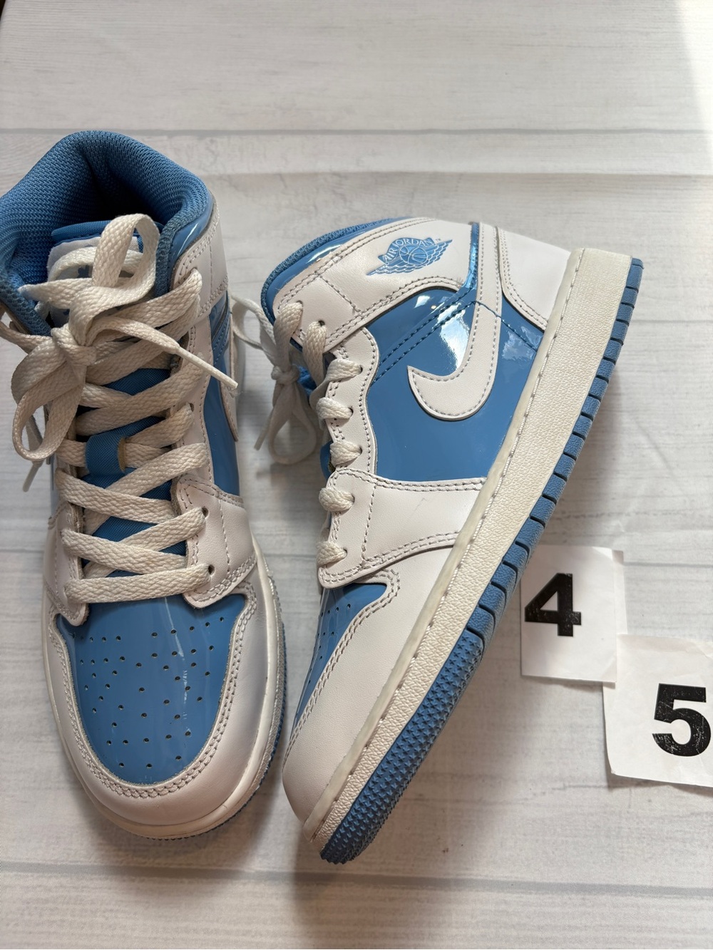 Jordan Kids White and Light Blue High-Top Sneakers